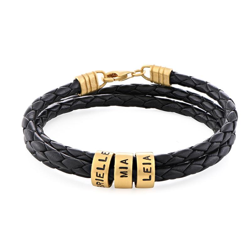 Bracciale da Uomo in Pelle Nera – Personalizzabile con Finiture in Argento o Oro 